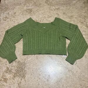 Green Ribbed Knit Sweater